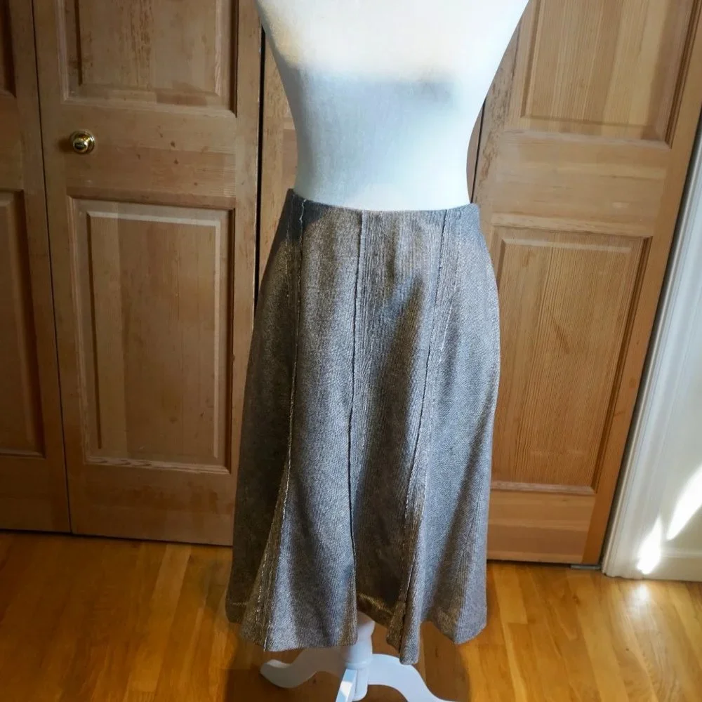 💚 VINTAGE ALFANI Brown Houndstooth Midi Skirt (10) - Picture 3 of 10